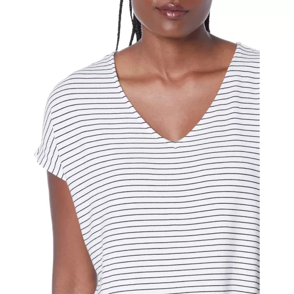 Amazon Essentials Womens Supersoft Terry RelaxedFit DolmanSleeve VNeck Tunic Previously Daily RitualRayon Blend Black White Stripe