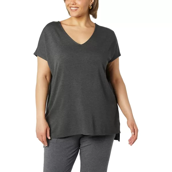 Amazon Essentials Womens Supersoft Terry RelaxedFit DolmanSleeve VNeck Tunic Previously Daily RitualRayon Blend Charcoal Heather