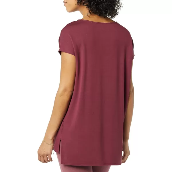 Amazon Essentials Womens Supersoft Terry RelaxedFit DolmanSleeve VNeck Tunic Previously Daily RitualRayon Blend Dark Burgundy