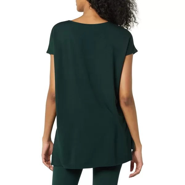 Amazon Essentials Womens Supersoft Terry RelaxedFit DolmanSleeve VNeck Tunic Previously Daily RitualRayon Blend Deep Green