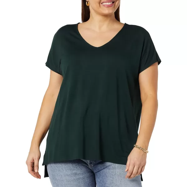 Amazon Essentials Womens Supersoft Terry RelaxedFit DolmanSleeve VNeck Tunic Previously Daily RitualRayon Blend Deep Green