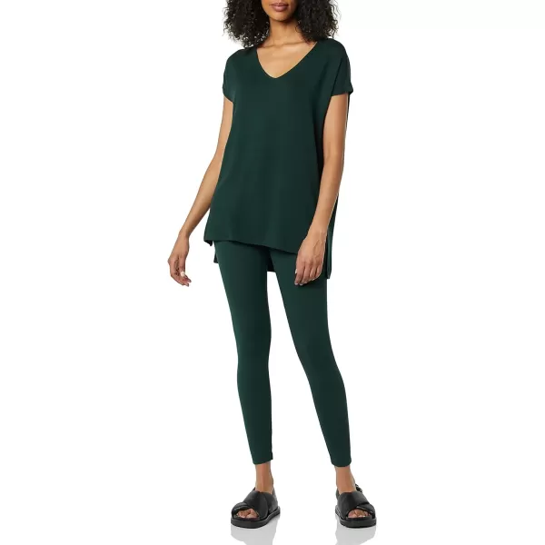 Amazon Essentials Womens Supersoft Terry RelaxedFit DolmanSleeve VNeck Tunic Previously Daily RitualRayon Blend Deep Green