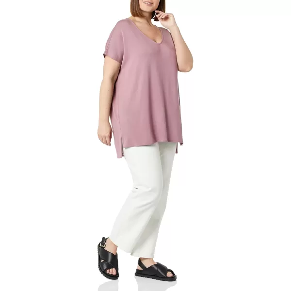 Amazon Essentials Womens Supersoft Terry RelaxedFit DolmanSleeve VNeck Tunic Previously Daily RitualRayon Blend Dusty Lilac