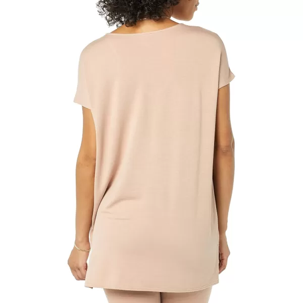 Amazon Essentials Womens Supersoft Terry RelaxedFit DolmanSleeve VNeck Tunic Previously Daily RitualRayon Blend Taupe