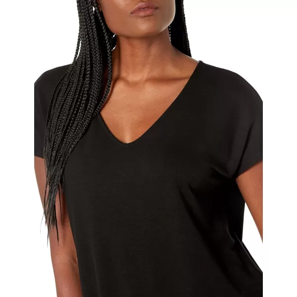 Amazon Essentials Womens Supersoft Terry RelaxedFit DolmanSleeve VNeck Tunic Previously Daily RitualSustainably Sourced Rayon Blend Black