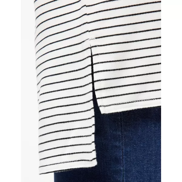 Amazon Essentials Womens Supersoft Terry RelaxedFit DolmanSleeve VNeck Tunic Previously Daily RitualSustainably Sourced Rayon Blend Black White Stripe