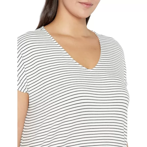 Amazon Essentials Womens Supersoft Terry RelaxedFit DolmanSleeve VNeck Tunic Previously Daily RitualSustainably Sourced Rayon Blend Black White Stripe