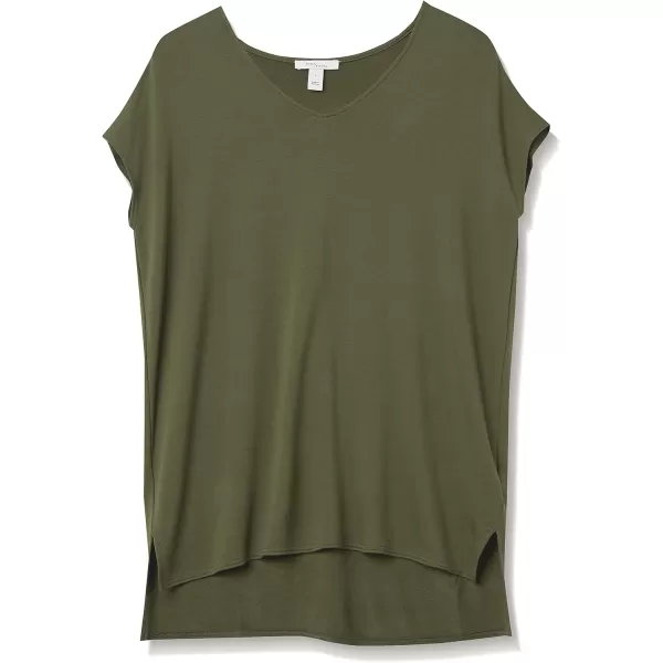 Amazon Essentials Womens Supersoft Terry RelaxedFit DolmanSleeve VNeck Tunic Previously Daily RitualSustainably Sourced Rayon Blend Olive