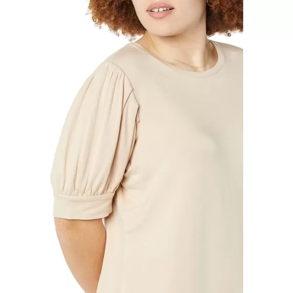 Amazon Essentials Womens Supersoft Terry RelaxedFit ShortSleeve PuffSleeve Dress Previously Daily RitualRayon Blend Beige