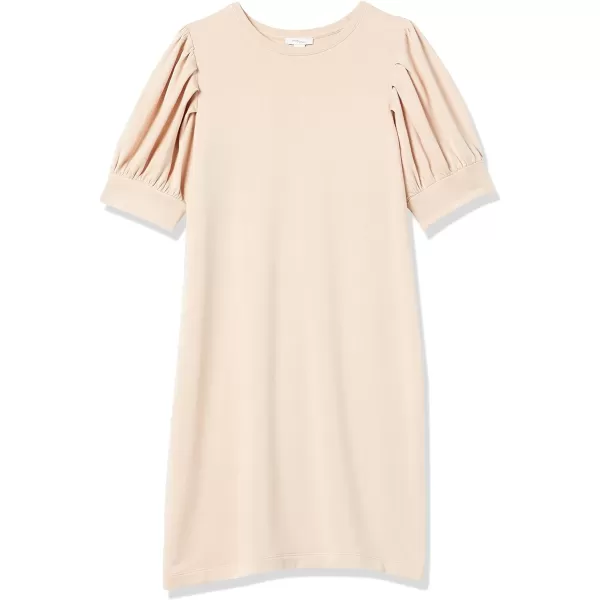 Amazon Essentials Womens Supersoft Terry RelaxedFit ShortSleeve PuffSleeve Dress Previously Daily RitualRayon Blend Beige