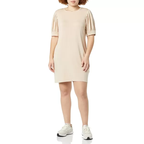 Amazon Essentials Womens Supersoft Terry RelaxedFit ShortSleeve PuffSleeve Dress Previously Daily RitualRayon Blend Beige