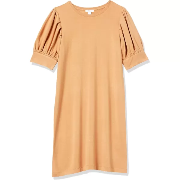 Amazon Essentials Womens Supersoft Terry RelaxedFit ShortSleeve PuffSleeve Dress Previously Daily RitualRayon Blend Camel