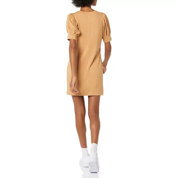 Amazon Essentials Womens Supersoft Terry RelaxedFit ShortSleeve PuffSleeve Dress Previously Daily RitualRayon Blend Camel