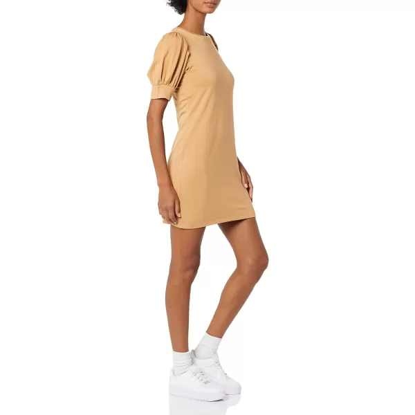 Amazon Essentials Womens Supersoft Terry RelaxedFit ShortSleeve PuffSleeve Dress Previously Daily RitualRayon Blend Camel