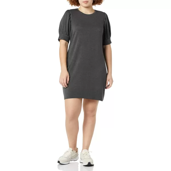 Amazon Essentials Womens Supersoft Terry RelaxedFit ShortSleeve PuffSleeve Dress Previously Daily RitualRayon Blend Charcoal Heather