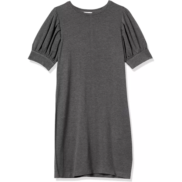 Amazon Essentials Womens Supersoft Terry RelaxedFit ShortSleeve PuffSleeve Dress Previously Daily RitualRayon Blend Charcoal Heather