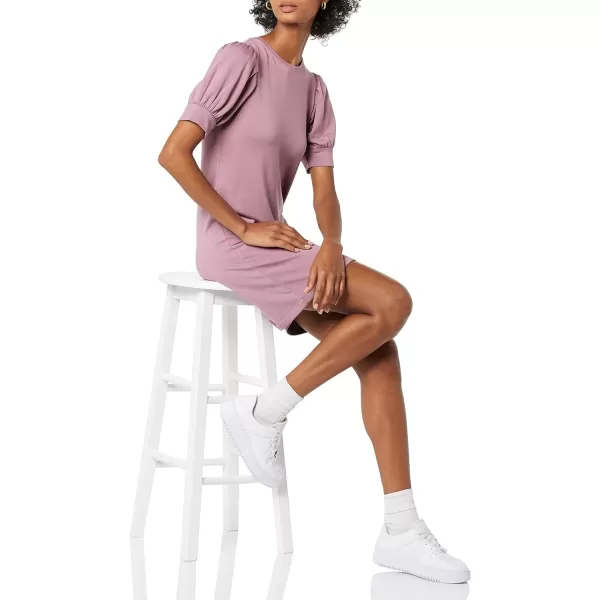 Amazon Essentials Womens Supersoft Terry RelaxedFit ShortSleeve PuffSleeve Dress Previously Daily RitualRayon Blend Dusty Lilac