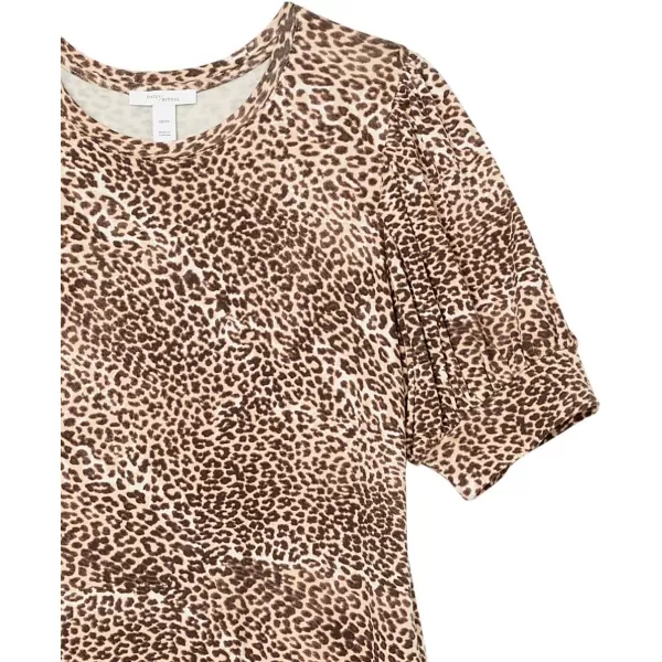 Amazon Essentials Womens Supersoft Terry RelaxedFit ShortSleeve PuffSleeve Dress Previously Daily RitualRayon Blend Leopard Print