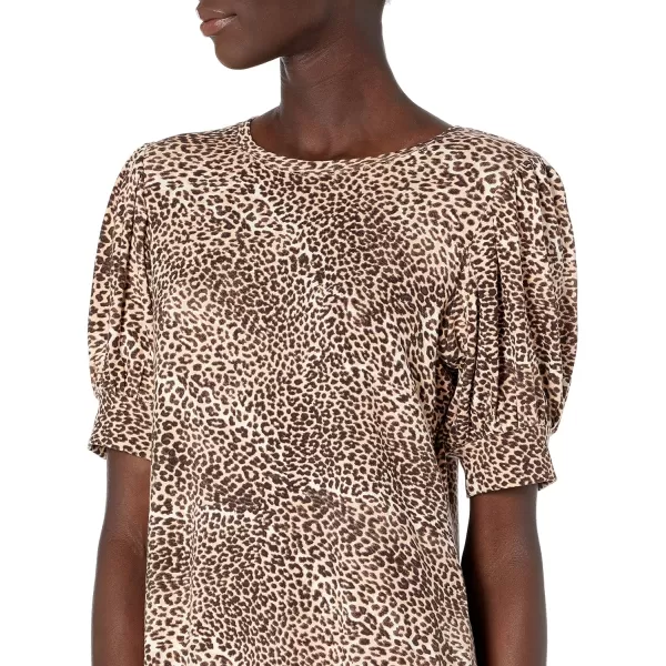 Amazon Essentials Womens Supersoft Terry RelaxedFit ShortSleeve PuffSleeve Dress Previously Daily RitualRayon Blend Leopard Print