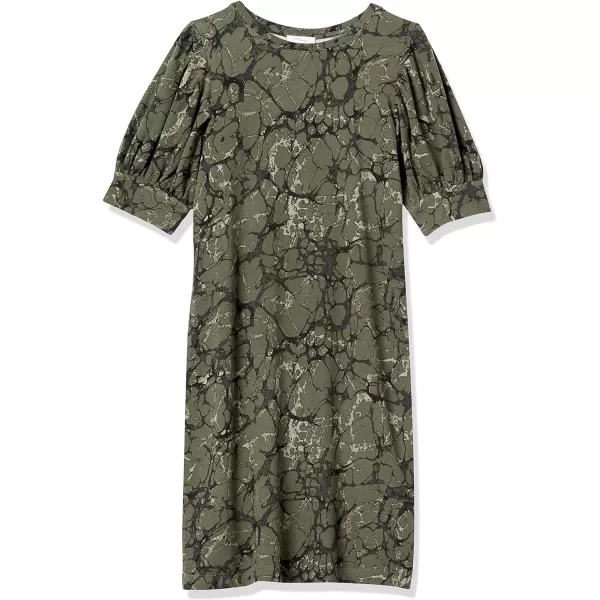 Amazon Essentials Womens Supersoft Terry RelaxedFit ShortSleeve PuffSleeve Dress Previously Daily RitualRayon Blend Olive Marble