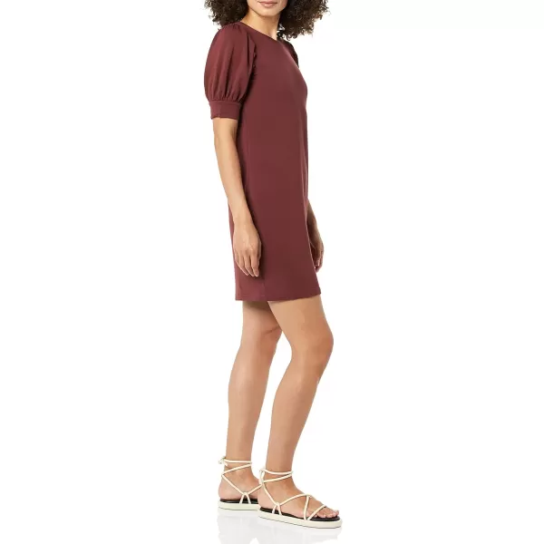 Amazon Essentials Womens Supersoft Terry RelaxedFit ShortSleeve PuffSleeve Dress Previously Daily RitualRayon Blend Rich Chestnut Brown