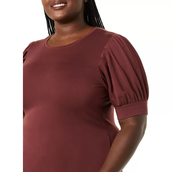 Amazon Essentials Womens Supersoft Terry RelaxedFit ShortSleeve PuffSleeve Dress Previously Daily RitualRayon Blend Rich Chestnut Brown