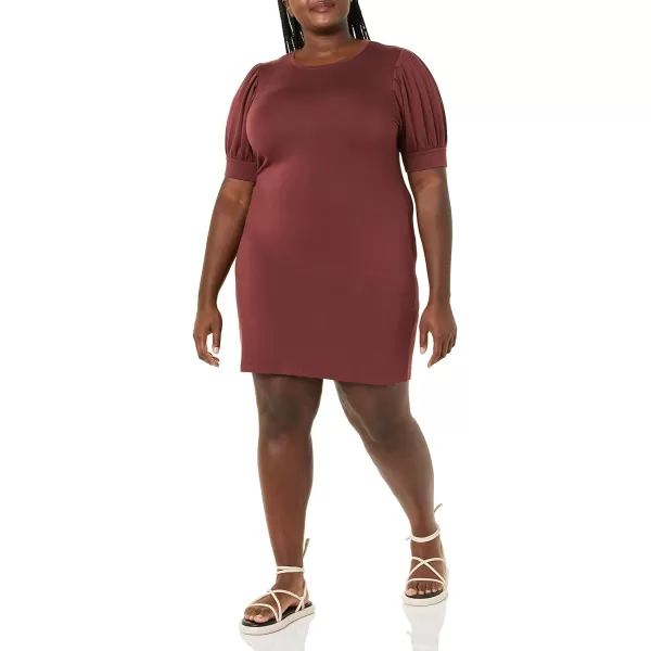 Amazon Essentials Womens Supersoft Terry RelaxedFit ShortSleeve PuffSleeve Dress Previously Daily RitualRayon Blend Rich Chestnut Brown