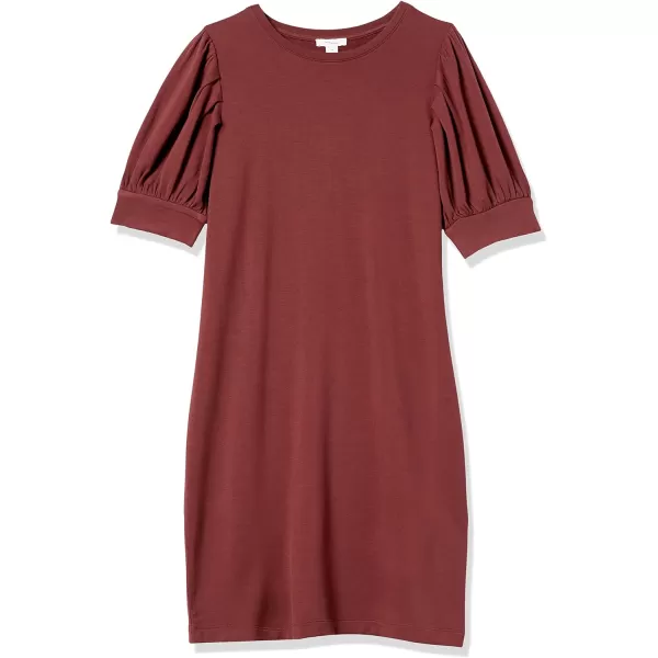 Amazon Essentials Womens Supersoft Terry RelaxedFit ShortSleeve PuffSleeve Dress Previously Daily RitualRayon Blend Rich Chestnut Brown