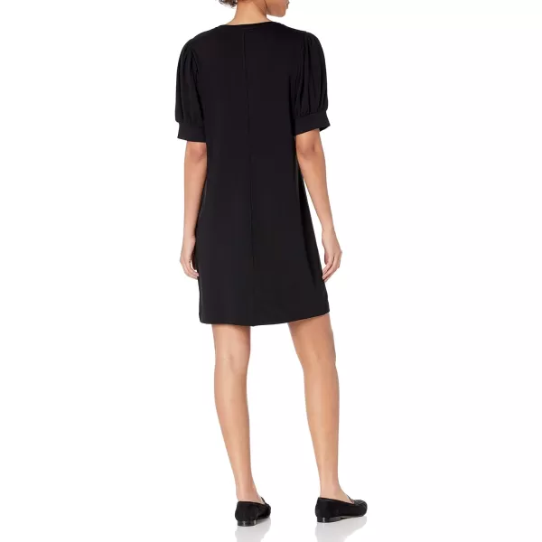 Amazon Essentials Womens Supersoft Terry RelaxedFit ShortSleeve PuffSleeve Dress Previously Daily RitualSustainably Sourced Rayon Blend Black