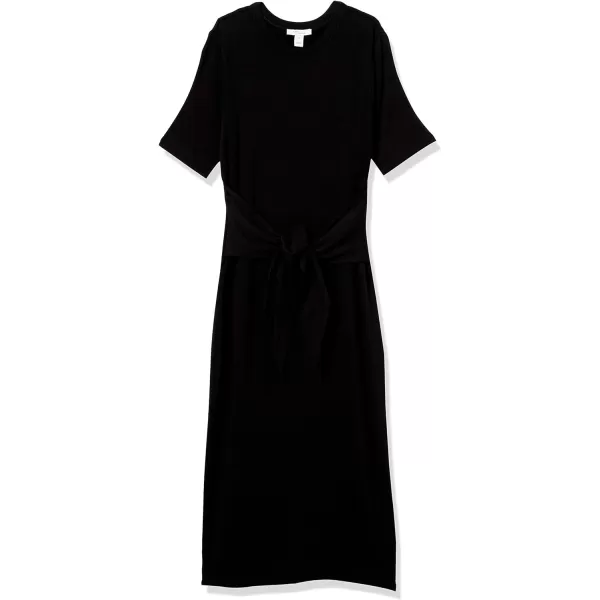 Amazon Essentials Womens Supersoft Terry ShortSleeve Crewneck TieFront Midi Dress Previously Daily RitualBlack