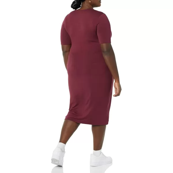 Amazon Essentials Womens Supersoft Terry ShortSleeve Crewneck TieFront Midi Dress Previously Daily RitualBurgundy