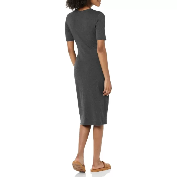 Amazon Essentials Womens Supersoft Terry ShortSleeve Crewneck TieFront Midi Dress Previously Daily RitualCharcoal Heather