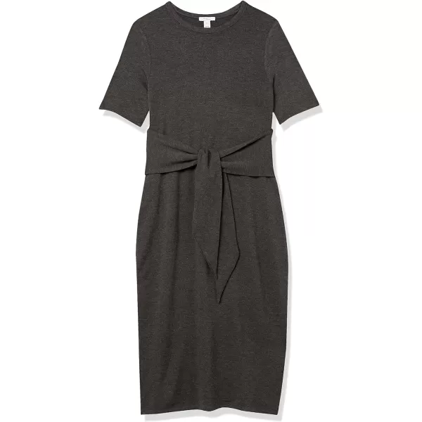 Amazon Essentials Womens Supersoft Terry ShortSleeve Crewneck TieFront Midi Dress Previously Daily RitualCharcoal Heather