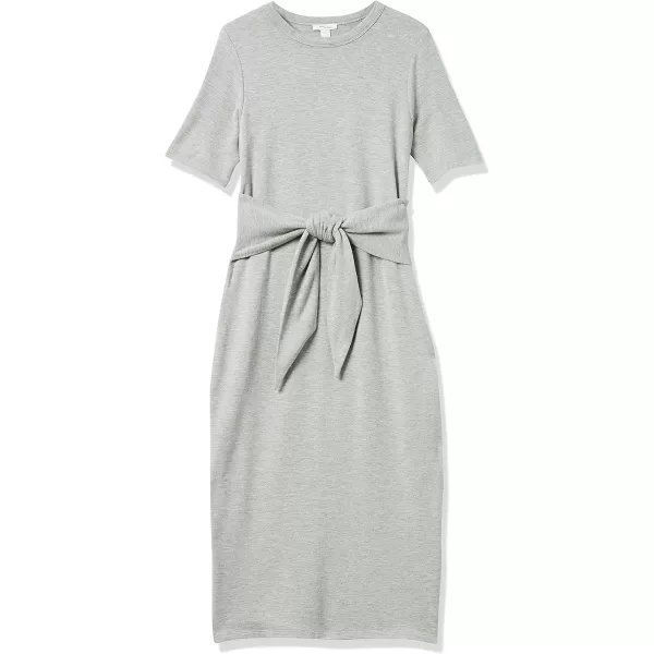 Amazon Essentials Womens Supersoft Terry ShortSleeve Crewneck TieFront Midi Dress Previously Daily RitualGrey Heather