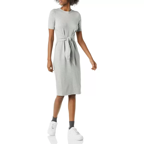 Amazon Essentials Womens Supersoft Terry ShortSleeve Crewneck TieFront Midi Dress Previously Daily RitualGrey Heather