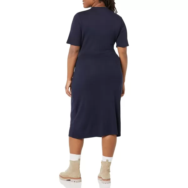 Amazon Essentials Womens Supersoft Terry ShortSleeve Crewneck TieFront Midi Dress Previously Daily RitualNavy