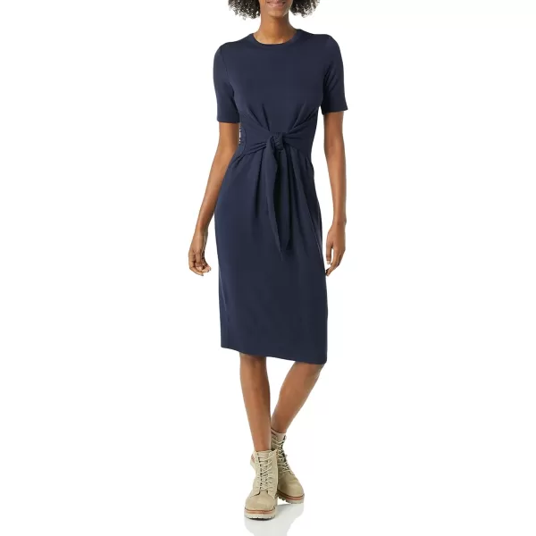 Amazon Essentials Womens Supersoft Terry ShortSleeve Crewneck TieFront Midi Dress Previously Daily RitualNavy