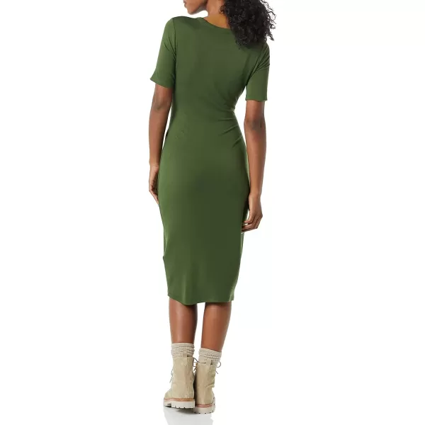 Amazon Essentials Womens Supersoft Terry ShortSleeve Crewneck TieFront Midi Dress Previously Daily RitualOlive