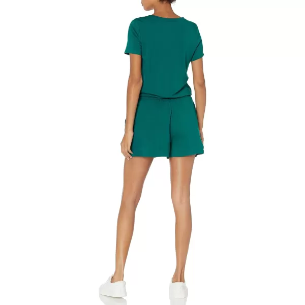 Amazon Essentials Womens Supersoft Terry ShortSleeve VNeck Romper Previously Daily RitualRayon Blend Dark Emerald Green