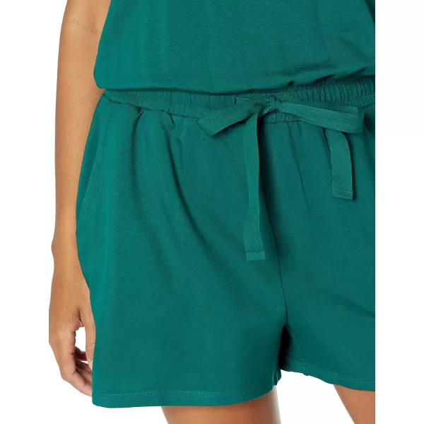 Amazon Essentials Womens Supersoft Terry ShortSleeve VNeck Romper Previously Daily RitualRayon Blend Dark Emerald Green