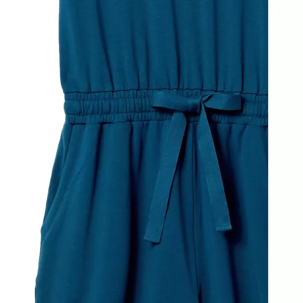 Amazon Essentials Womens Supersoft Terry ShortSleeve VNeck Romper Previously Daily RitualRayon Blend Deep Blue