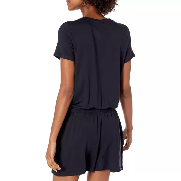 Amazon Essentials Womens Supersoft Terry ShortSleeve VNeck Romper Previously Daily RitualRayon Blend Navy