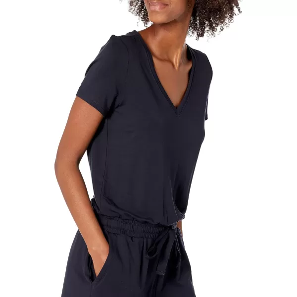 Amazon Essentials Womens Supersoft Terry ShortSleeve VNeck Romper Previously Daily RitualRayon Blend Navy