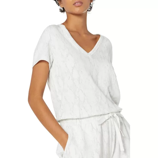 Amazon Essentials Womens Supersoft Terry ShortSleeve VNeck Romper Previously Daily RitualRayon Blend Snakeskin Print
