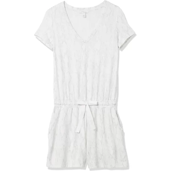 Amazon Essentials Womens Supersoft Terry ShortSleeve VNeck Romper Previously Daily RitualRayon Blend Snakeskin Print