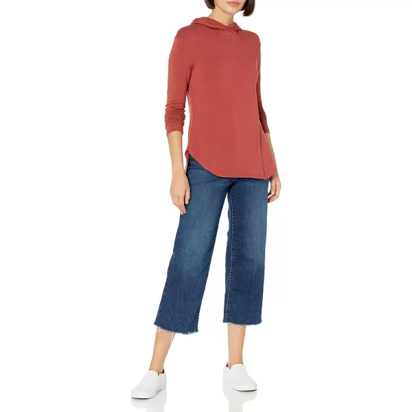 Amazon Essentials Womens Supersoft Terry StandardFit LongSleeve Hooded Pullover Previously Daily RitualBrick Red