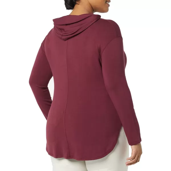 Amazon Essentials Womens Supersoft Terry StandardFit LongSleeve Hooded Pullover Previously Daily RitualRayon Blend Dark Burgundy