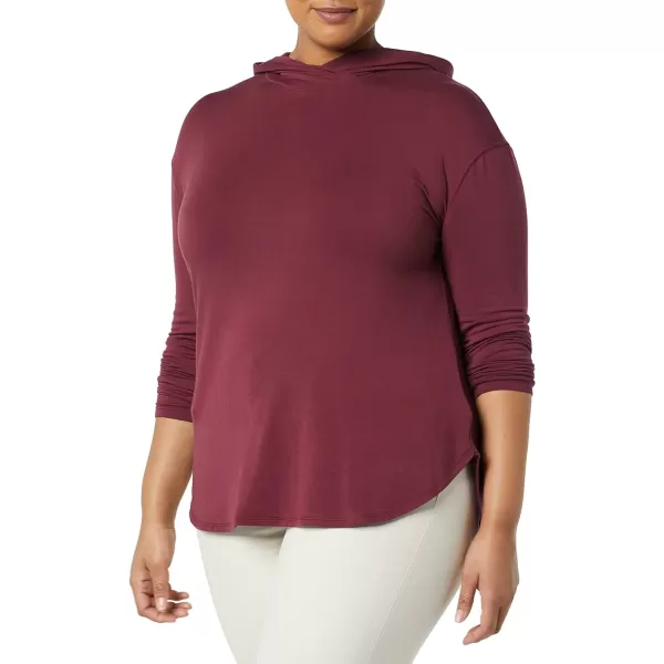 Amazon Essentials Womens Supersoft Terry StandardFit LongSleeve Hooded Pullover Previously Daily RitualRayon Blend Dark Burgundy