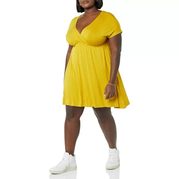 Amazon Essentials Womens Surplice Dress Available in Plus SizeRayon Blend Dark Golden Yellow