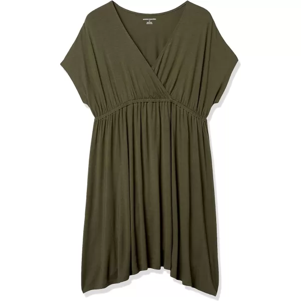 Amazon Essentials Womens Surplice Dress Available in Plus SizeRayon Blend Dark Olive